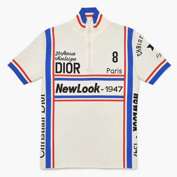 Very Good Condition Christian Dior NewLook-1947 Short Sleeve Knit Shirt 244S65AM540 34 Size White Blue Red Used 4a003192