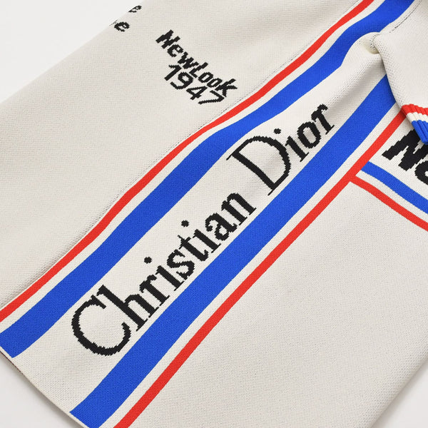 Very Good Condition Christian Dior NewLook-1947 Short Sleeve Knit Shirt 244S65AM540 34 Size White Blue Red Used 4a003192