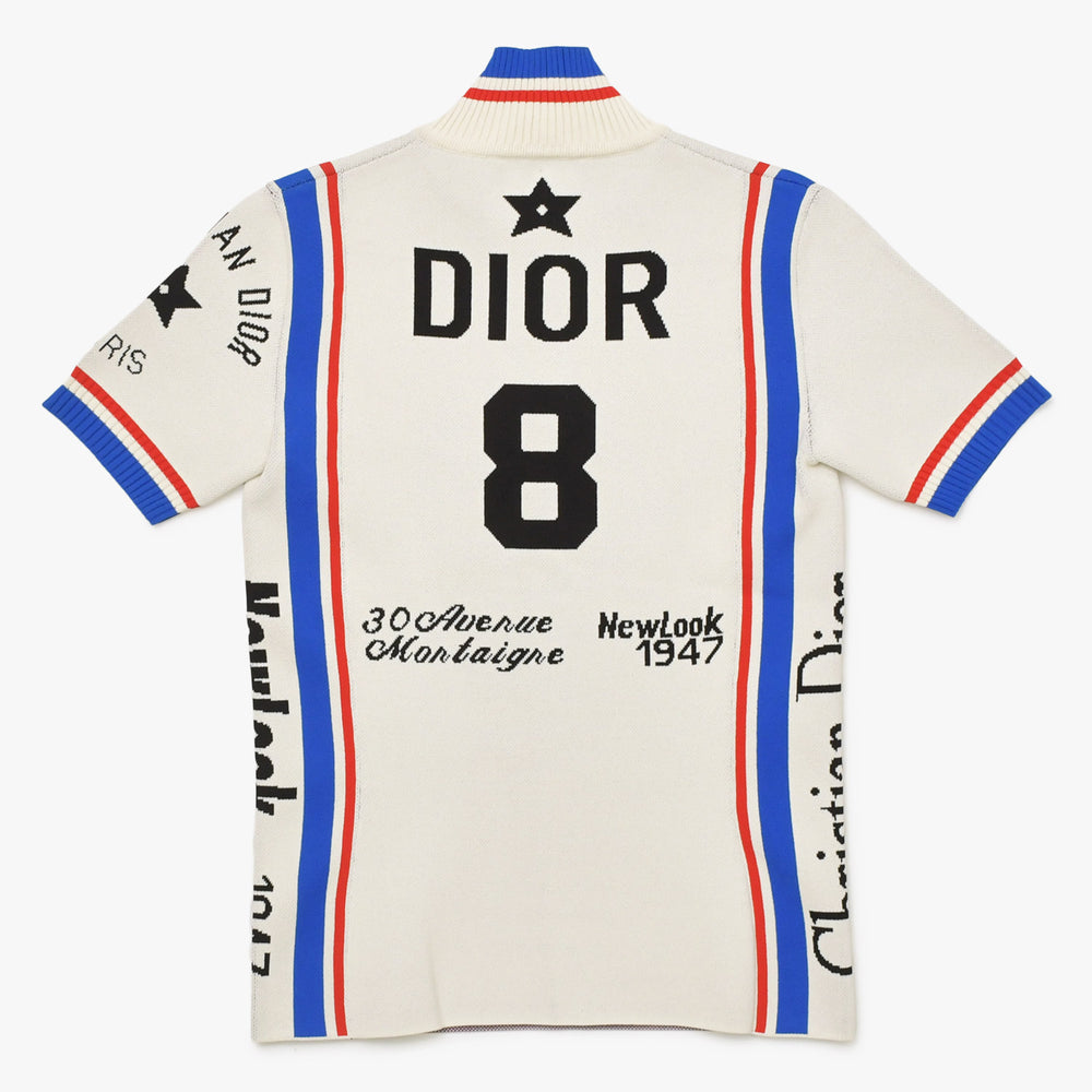 極美品 Christian Dior クリスチャンディオール NewLook-1947 ショートスリーブ ニットシャツ 244S65AM540 34サイズ ホワイト ブルー レッド 中古 4a003192