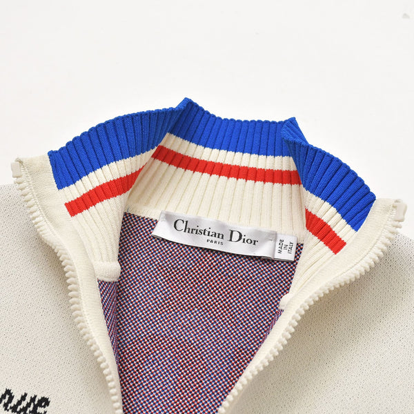 Very Good Condition Christian Dior NewLook-1947 Short Sleeve Knit Shirt 244S65AM540 34 Size White Blue Red Used 4a003192