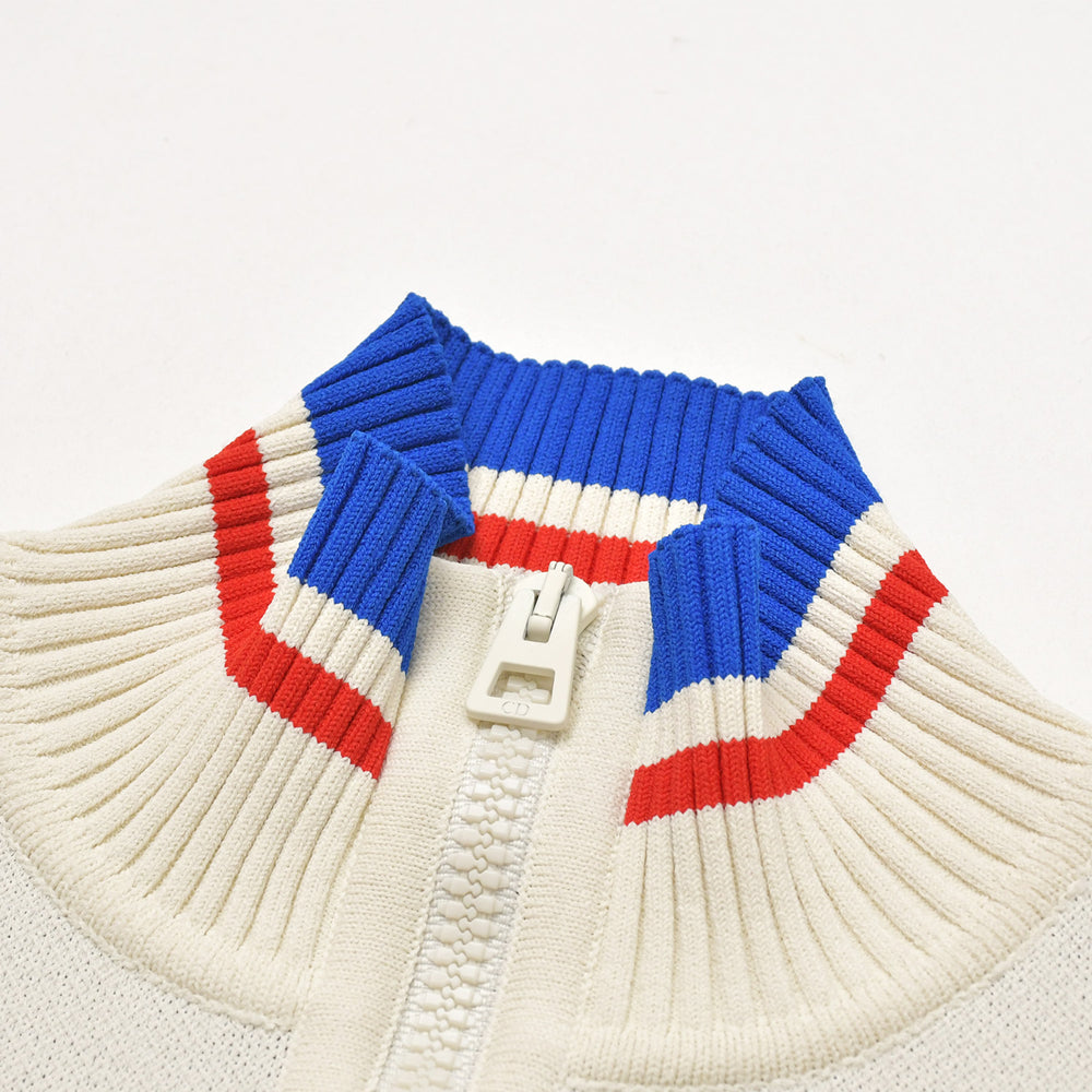 Very Good Condition Christian Dior NewLook-1947 Short Sleeve Knit Shirt 244S65AM540 34 Size White Blue Red Used 4a003192
