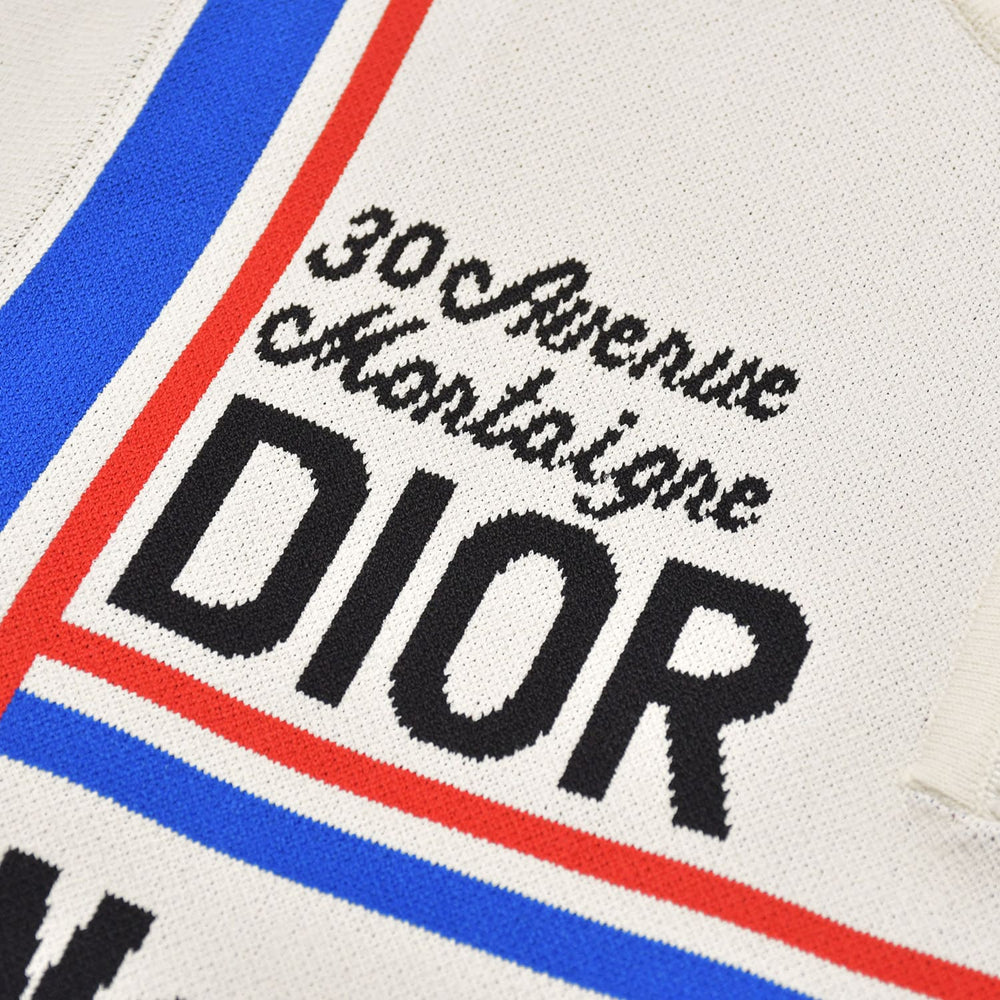 極美品 Christian Dior クリスチャンディオール NewLook-1947 ショートスリーブ ニットシャツ 244S65AM540 34サイズ ホワイト ブルー レッド 中古 4a003192
