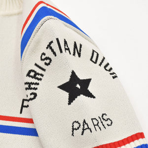 Very Good Condition Christian Dior NewLook-1947 Short Sleeve Knit Shirt 244S65AM540 34 Size White Blue Red Used 4a003192