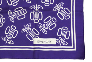 Givenchy ジバンシー フラワー 柄 スカーフ ネイビー ホワイト ロゴ 小物 大判 総柄 美品 中古 32432