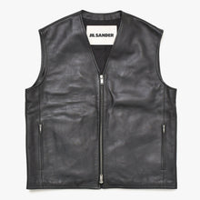 画像をギャラリービューアに読み込む, JIL SANDER ジルサンダー レザーベスト ジレ J21FB0111 J07145 ブラック レザー ライトアウター ダブルジップ シルバー金具 美品 中古 4a003317