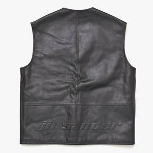 JIL SANDER ジルサンダー レザーベスト ジレ J21FB0111 J07145 ブラック レザー ライトアウター ダブルジップ シルバー金具 美品 中古 4a003317