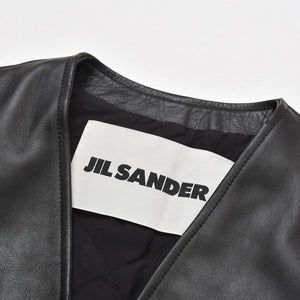 JIL SANDER ジルサンダー レザーベスト ジレ J21FB0111 J07145 ブラック レザー ライトアウター ダブルジップ シルバー金具 美品 中古 4a003317