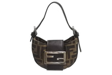 画像をギャラリービューアに読み込む, FENDI フェンディ マンマバケット ミニクロワッサン ハンドバッグ 26673 キャンバス レザー ブラウン ズッカ柄 美品 中古 4b003398