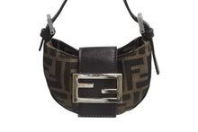 画像をギャラリービューアに読み込む, FENDI フェンディ マンマバケット ミニクロワッサン ハンドバッグ 26673 キャンバス レザー ブラウン ズッカ柄 美品 中古 4b003398