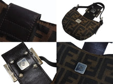 画像をギャラリービューアに読み込む, FENDI フェンディ マンマバケット ミニクロワッサン ハンドバッグ 26673 キャンバス レザー ブラウン ズッカ柄 美品 中古 4b003398