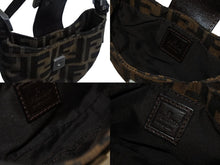 画像をギャラリービューアに読み込む, FENDI フェンディ マンマバケット ミニクロワッサン ハンドバッグ 26673 キャンバス レザー ブラウン ズッカ柄 美品 中古 4b003398