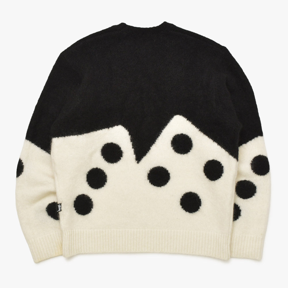 STUSSY ステューシー 23FW Dice Fuzzy Crew ダイス ファジー クルー モヘアニットセーター サイズL ホワイト ブラック 美品 中古 4a003403