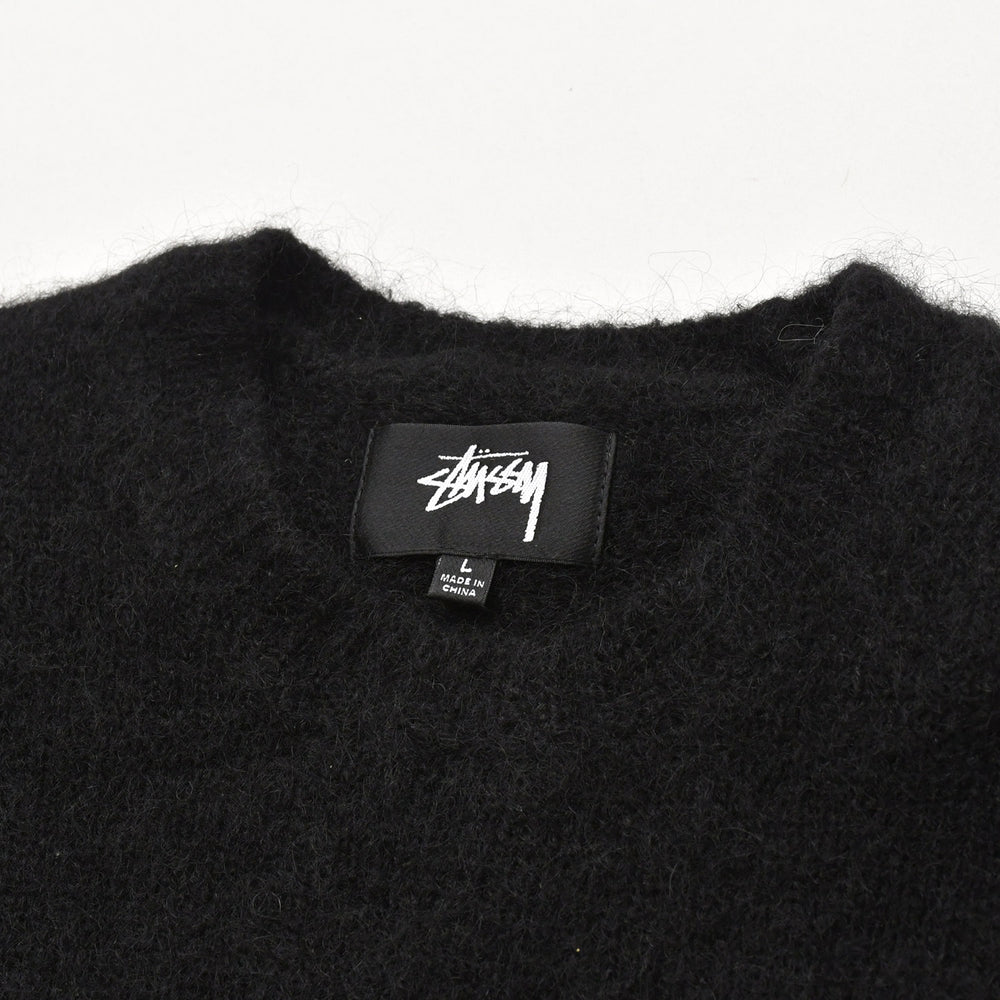 STUSSY ステューシー 23FW Dice Fuzzy Crew ダイス ファジー クルー モヘアニットセーター サイズL ホワイト ブラック 美品 中古 4a003403