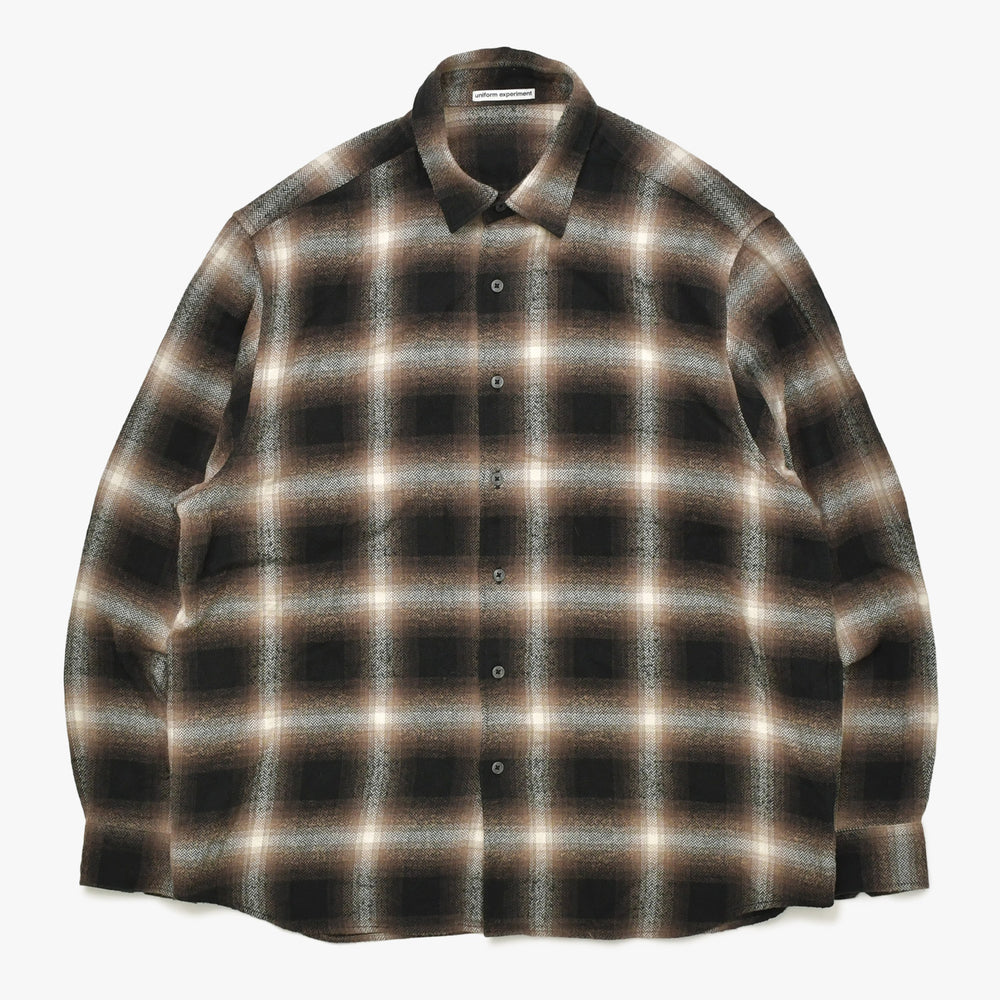 uniform experiment ユニフォームエクスペリメント FADE SHIRT 長袖シャツ オンブレチェック柄 オゾン加工 ブラウン UE-242042 美品 中古 4a003405