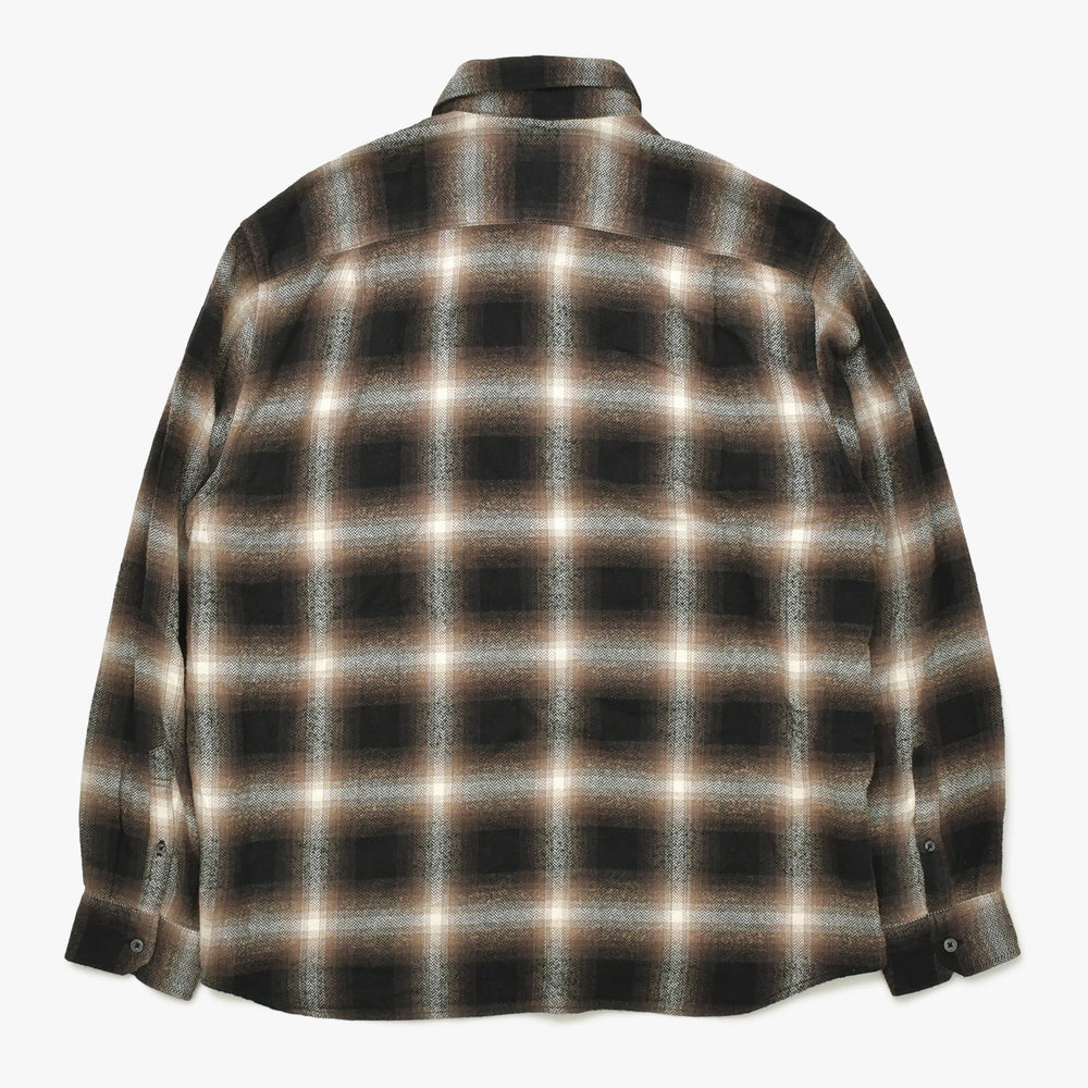 uniform experiment ユニフォームエクスペリメント FADE SHIRT 長袖シャツ オンブレチェック柄 オゾン加工 ブラウン UE-242042 美品 中古 4a003405