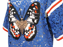 Load image into Gallery viewer, GUCCI グッチ 半袖 トップス レース 刺繍 トリコロール 蝶 ブルー 434551-X5E56 サイズL レディース 良好 N34697