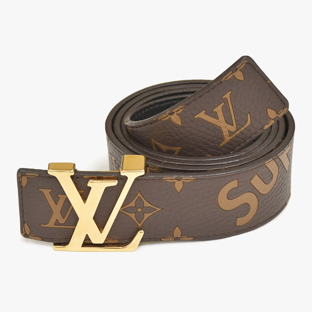 極美品 LOUIS VUITTON ルイヴィトン Supreme シュプリーム サンチュール LVイニシャルベルト 90/36 ブラウン MP016 ゴールド金具 中古 4a003877
