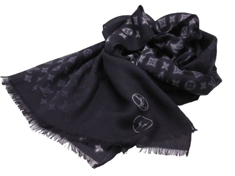 Louis Vuitton Stole Etole Monogram Eclipse Blurry Fragment M73743 Black Hiroshi Fujiwara Good Condition 38381