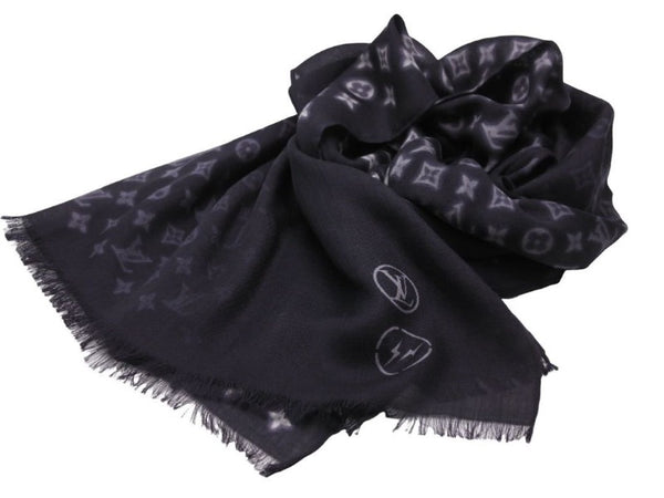 Louis Vuitton Stole Etole Monogram Eclipse Blurry Fragment M73743 Black Hiroshi Fujiwara Good Condition 38381