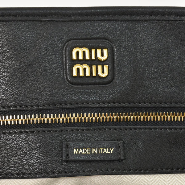 極美品 MIUMIU ミュウミュウ Adventure アバンチュール レザートートバッグ ミディアム 5BG291 ナッパレザー ブラック 中古 4a003874