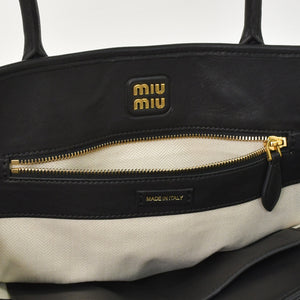 極美品 MIUMIU ミュウミュウ Adventure アバンチュール レザートートバッグ ミディアム 5BG291 ナッパレザー ブラック 中古 4a003874