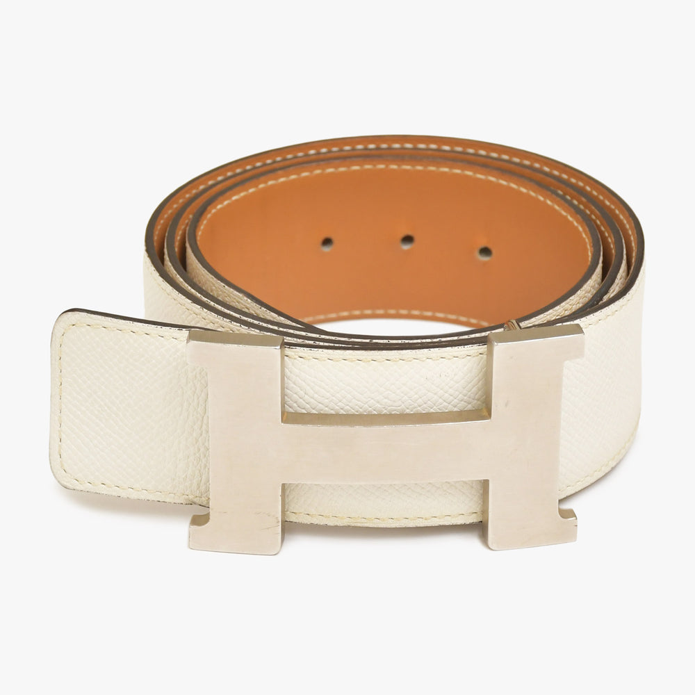 HERMES エルメス コンスタントベルト Hバックル リバーシブル仕様 ヴォーエプソン ◻︎80T刻印 ホワイト ブラウン 良品 中古 4a003878