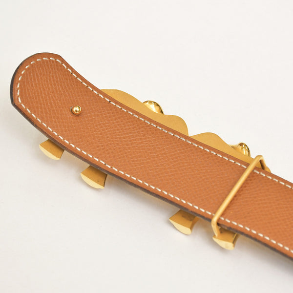 HERMES エルメス エレファントモチーフ ベルト 5C刻印 2頭の像 ゴールドバックル レザー メッキ ブラック ブラウン 良品 中古 4a003879