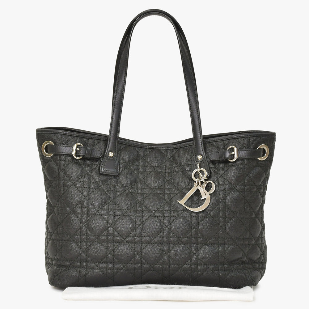 Christian Dior クリスチャンディオール パナレア カナージュ トートバッグ 01-RU-0190 キルティング加工 PVC レザー ブラック ゴールド金具 良品 中古 4a003887