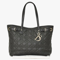 Christian Dior Panarea Canage Tote Bag 01-RU-0190 Quilted PVC Leather Black Gold Hardware Good Used 4a003887