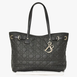 Christian Dior Panarea Canage Tote Bag 01-RU-0190 Quilted PVC Leather Black Gold Hardware Good Used 4a003887