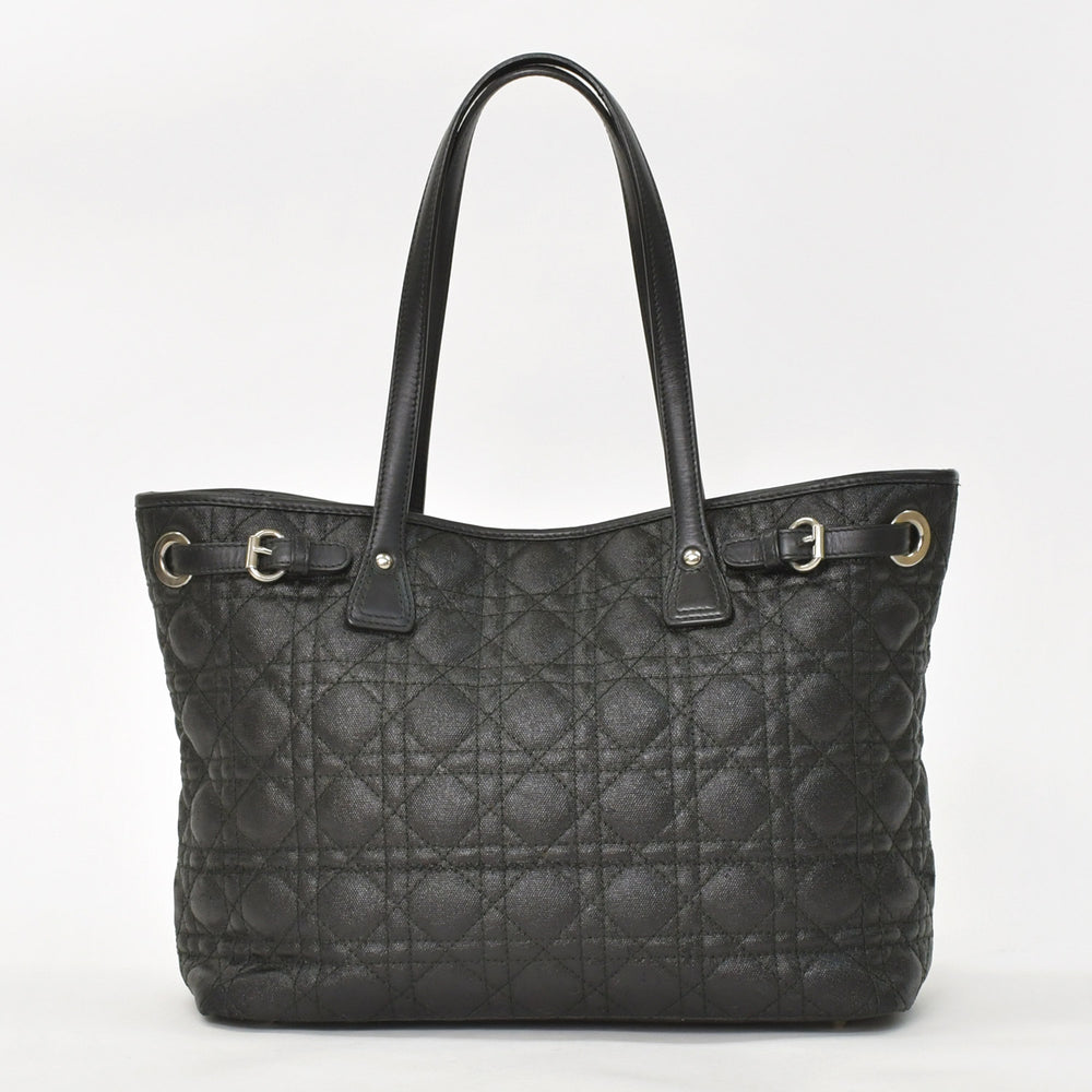 Christian Dior クリスチャンディオール パナレア カナージュ トートバッグ 01-RU-0190 キルティング加工 PVC レザー ブラック ゴールド金具 良品 中古 4a003887