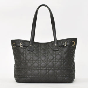 Christian Dior Panarea Canage Tote Bag 01-RU-0190 Quilted PVC Leather Black Gold Hardware Good Used 4a003887