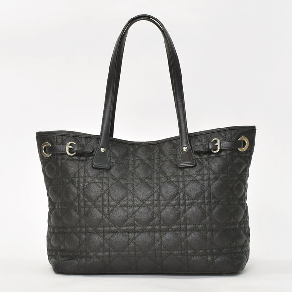 Christian Dior Panarea Canage Tote Bag 01-RU-0190 Quilted PVC Leather Black Gold Hardware Good Used 4a003887