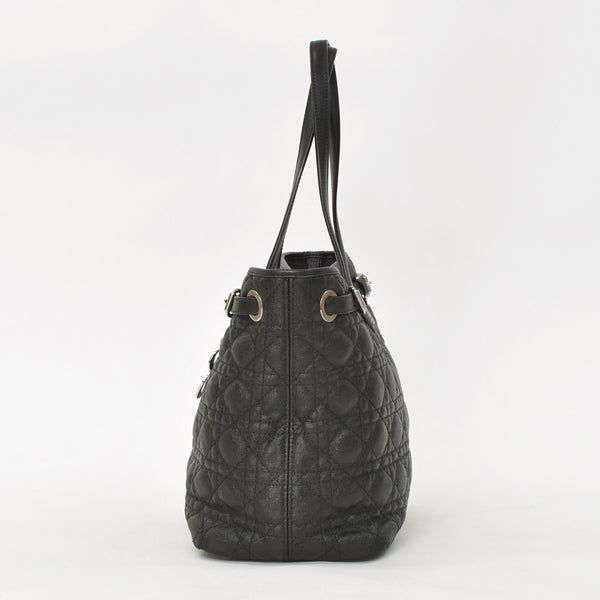 Christian Dior Panarea Canage Tote Bag 01-RU-0190 Quilted PVC Leather Black Gold Hardware Good Used 4a003887