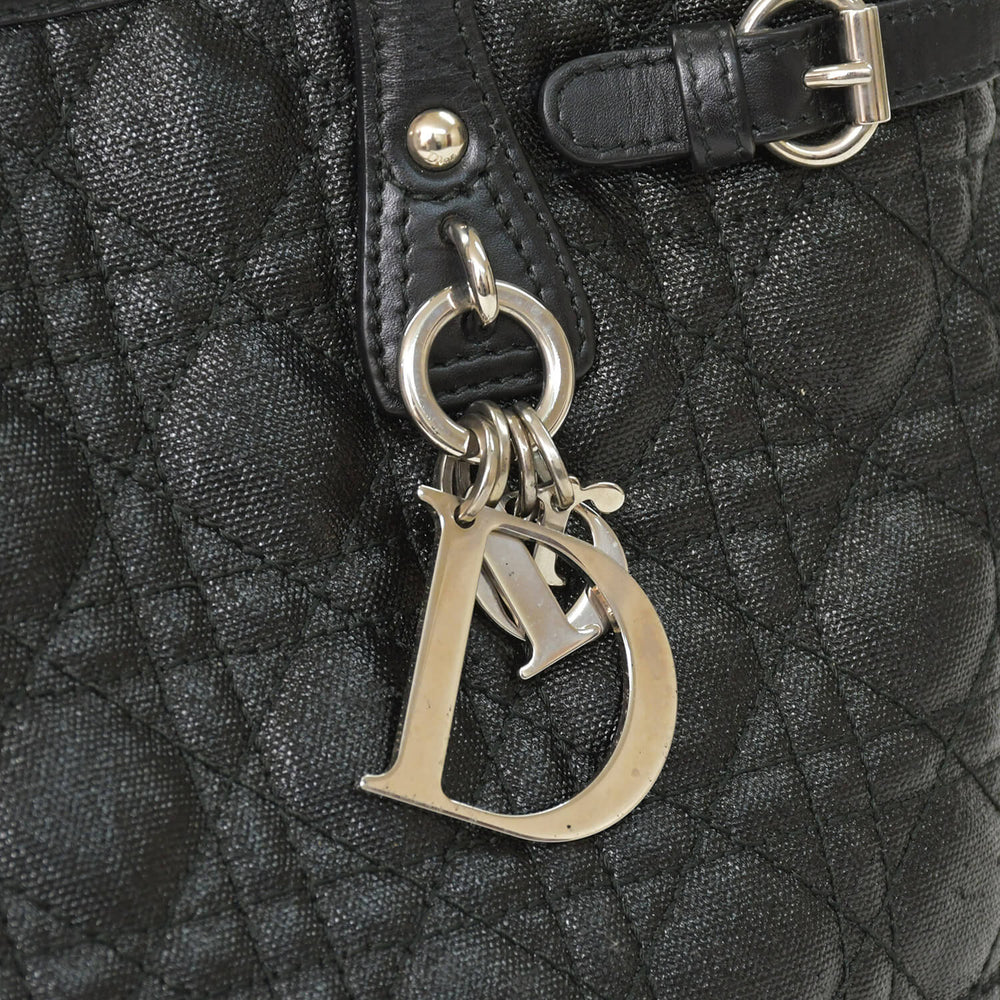 Christian Dior Panarea Canage Tote Bag 01-RU-0190 Quilted PVC Leather Black Gold Hardware Good Used 4a003887