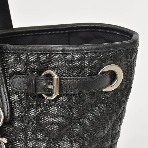 Christian Dior Panarea Canage Tote Bag 01-RU-0190 Quilted PVC Leather Black Gold Hardware Good Used 4a003887
