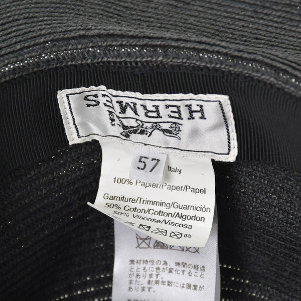 Very Good Condition HERMES Hat Size 57 Straw Hat Black Gray Used 4a003891