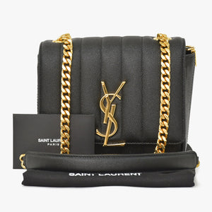 Very Good Condition SAINT LAURENT Viki Small Chain Shoulder Bag GNR538439 Grain Calf Leather YSL Cassandra Logo Gold Hardware Used 4a0038971