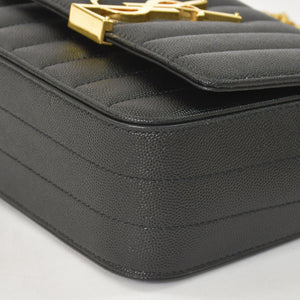 Very Good Condition SAINT LAURENT Viki Small Chain Shoulder Bag GNR538439 Grain Calf Leather YSL Cassandra Logo Gold Hardware Used 4a0038971