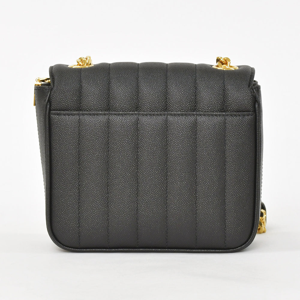 極美品 SAINT LAURENT サンローラン ヴィキ スモールチェーンショルダーバッグ GNR538439 グレインカーフレザー YSLカサンドラロゴ ゴールド金具 中古 4a0038971