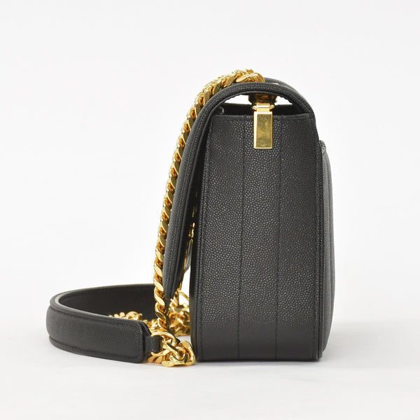 Very Good Condition SAINT LAURENT Viki Small Chain Shoulder Bag GNR538439 Grain Calf Leather YSL Cassandra Logo Gold Hardware Used 4a0038971