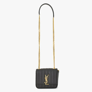 Very Good Condition SAINT LAURENT Viki Small Chain Shoulder Bag GNR538439 Grain Calf Leather YSL Cassandra Logo Gold Hardware Used 4a0038971