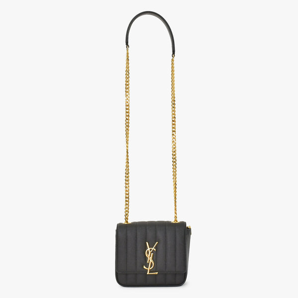Very Good Condition SAINT LAURENT Viki Small Chain Shoulder Bag GNR538439 Grain Calf Leather YSL Cassandra Logo Gold Hardware Used 4a0038971
