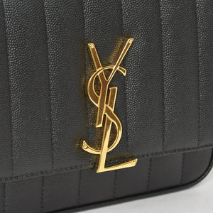 Very Good Condition SAINT LAURENT Viki Small Chain Shoulder Bag GNR538439 Grain Calf Leather YSL Cassandra Logo Gold Hardware Used 4a0038971