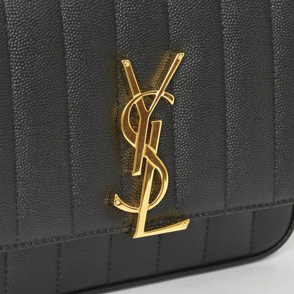 Very Good Condition SAINT LAURENT Viki Small Chain Shoulder Bag GNR538439 Grain Calf Leather YSL Cassandra Logo Gold Hardware Used 4a0038971