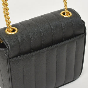 Very Good Condition SAINT LAURENT Viki Small Chain Shoulder Bag GNR538439 Grain Calf Leather YSL Cassandra Logo Gold Hardware Used 4a0038971