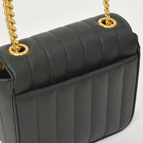 Very Good Condition SAINT LAURENT Viki Small Chain Shoulder Bag GNR538439 Grain Calf Leather YSL Cassandra Logo Gold Hardware Used 4a0038971