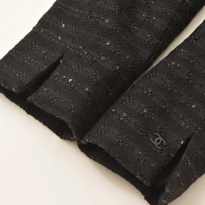CHANEL シャネル ツイードロングコートドレス ワンピースジャケット P19740 ノーカラー スパンコール ネイビー 40サイズ ブラックメタル金具 美品 中古 4a003901