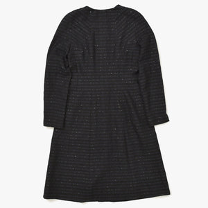 CHANEL シャネル ツイードロングコートドレス ワンピースジャケット P19740 ノーカラー スパンコール ネイビー 40サイズ ブラックメタル金具 美品 中古 4a003901
