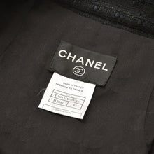 画像をギャラリービューアに読み込む, CHANEL シャネル ツイードロングコートドレス ワンピースジャケット P19740 ノーカラー スパンコール ネイビー 40サイズ ブラックメタル金具 美品 中古 4a003901